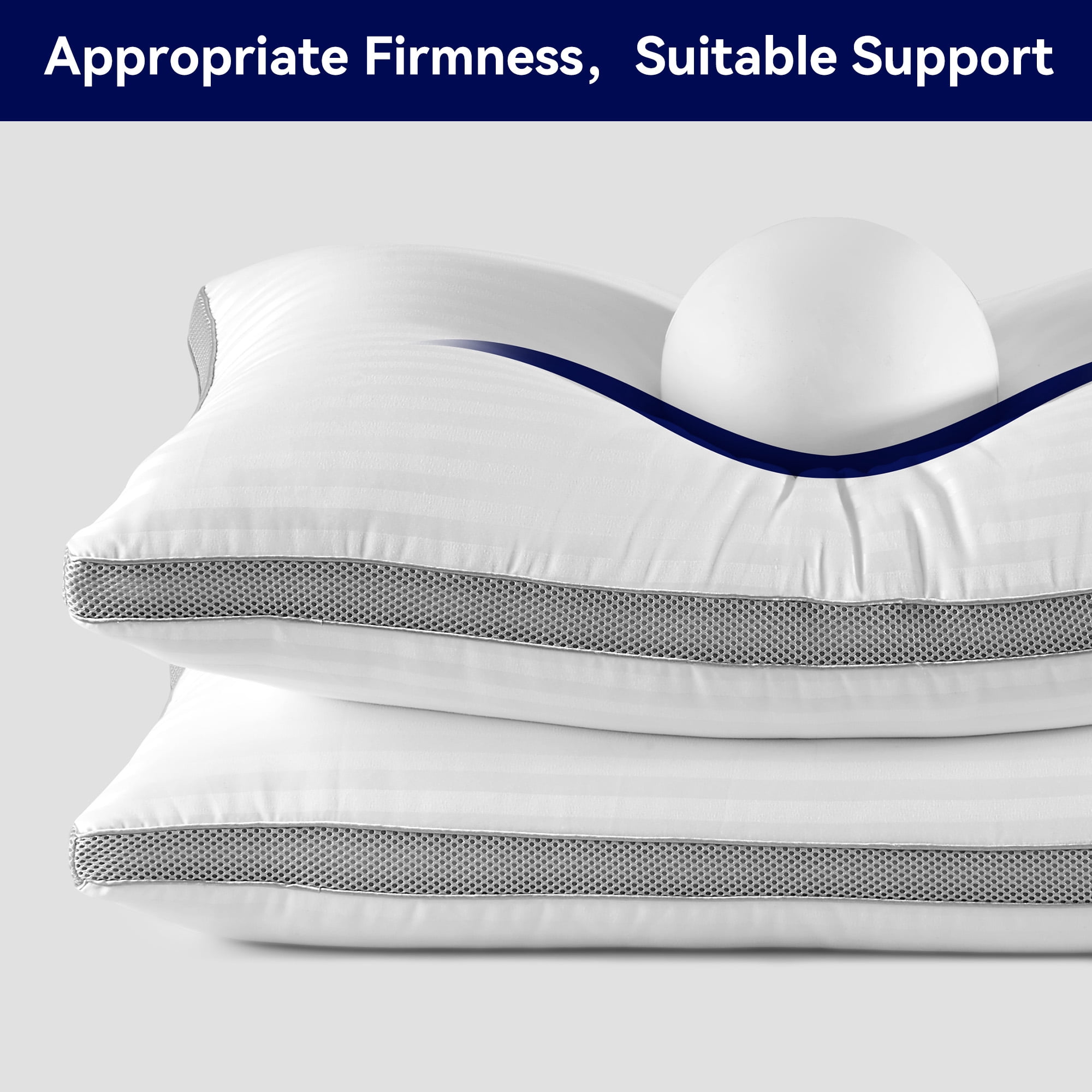 SLEEP ZONE Bed Pillows for Sleeping, Queen Size Set of 2, Sandwich Mesh with Breathable Sides, Premium Medium pillows for Back, Stomach or Side Sleepers