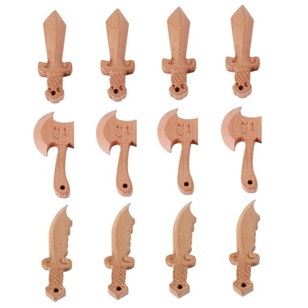 

12 Pcs Hand Carved Peach Wood Chinese Sword Axe Cutter Pendant Charms DIY Jewelry Making Handcraft Accessories for Necklace Brac