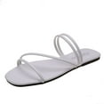 thumbnail image 2 of JeashCHAT Women Strappy Slippers Summer Flat Sandals Square Open Toe Slide Sandals for Summer Beach Holiday Outdoor Indoor (White), 2 of 5
