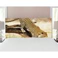 thumbnail image 1 of Safari Headboard, Leopard on Tree Trunk Desert Plants Exotic Hunter Predator Big Cat Image, Upholstered Decorative Metal Bed Headboard with Memory Foam, Full Size, Yellow Green Brown, by Ambesonne, 1 of 4