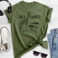 thumbnail image 2 of Sky Camel Shirt, Unisex Women's Men's Shirt, Funny Giraffe Shirt, Safari Shirt, Heather Military Green, Small, 2 of 6