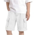 thumbnail image 2 of LJEFF Boys Paperbag Waist Denim Shorts, Cuffed Hem Buttons High Waist Pocketed Shorts for Kids White Size 6 T, 2 of 7