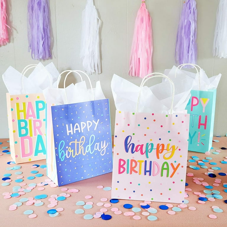  OfficeCastle 12 Pcs Birthday Gift Bags with Tissue Paper,  10x4.75x13 Inches, Birthday Gift Bags Assortments, Birthday Bags for Kids,  Women and Men : Health & Household