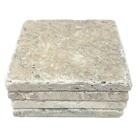 Beige 4'' X 4'' Travertine with Coasters Stone Drink Spills Coasters Tumbled Stone Set of 4 Pieces