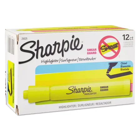 Sharpie Accent Tank Style Highlighter Chisel Tip Fluorescent Yellow Dozen 25025