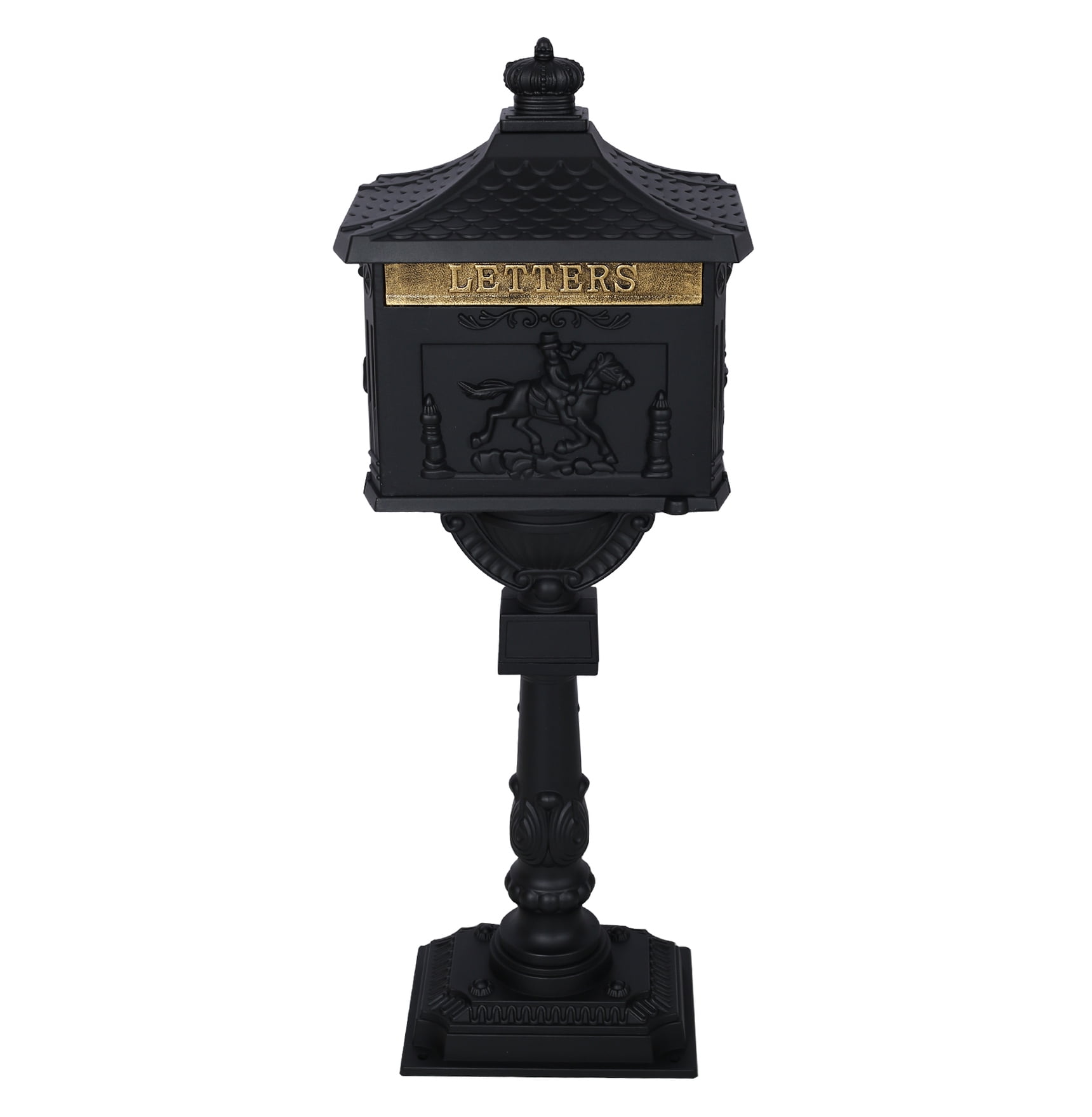 Cast Aluminum Mailbox, Black - Locking Post Box, Heavy Duty Postal Mail Box for Outdoor Use