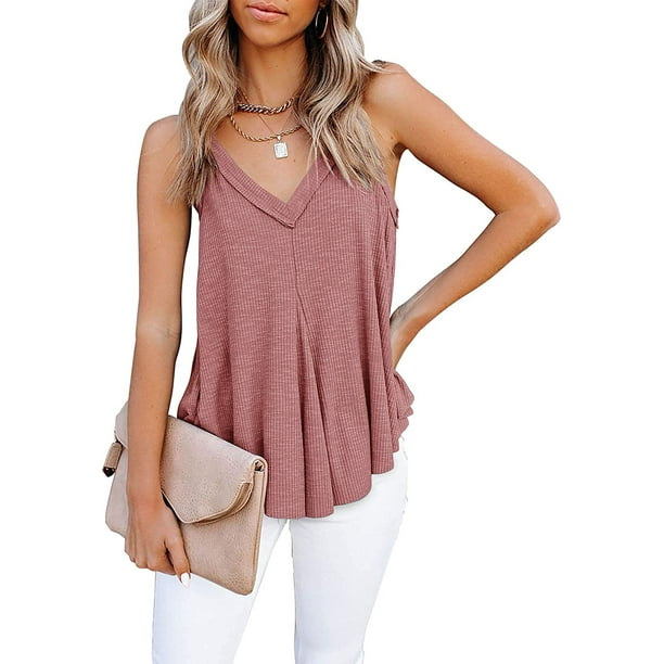 Women's Flowy V Neck Cami Shirts Summer Casual Tank Tops Loose