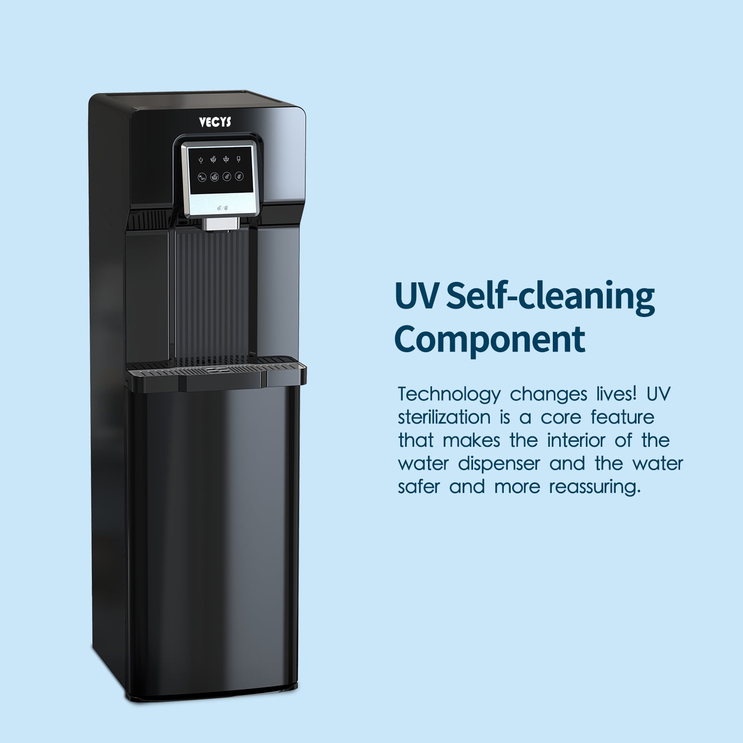 VECYS 3 5 gal Bottom Loading Cold Water Cooler with Ice Supply, 18LBS Daily Ice Making