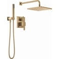 thumbnail image 1 of Delta Faucet Modern Raincan 2-Setting Square Shower System Including Rain Shower Head and Handheld Spray Gold, Rainfall Shower System Gold, Shower Valve and Trim Kit, Champagne Bronze 342701-CZ, 1 of 5