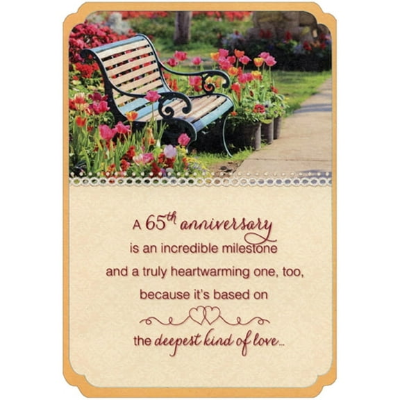 Designer Greetings Park Bench Between Colorful Flowers Die Cut 65th : Sixty-Fifth Wedding Anniversary Congratulations Card for Couple