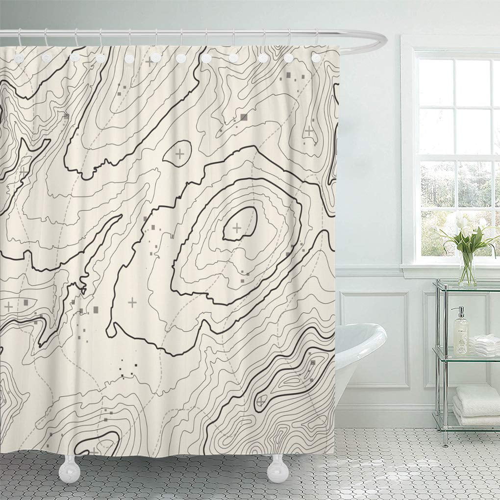 World Map Shower Curtain Topographic Education Print for Bathroom 