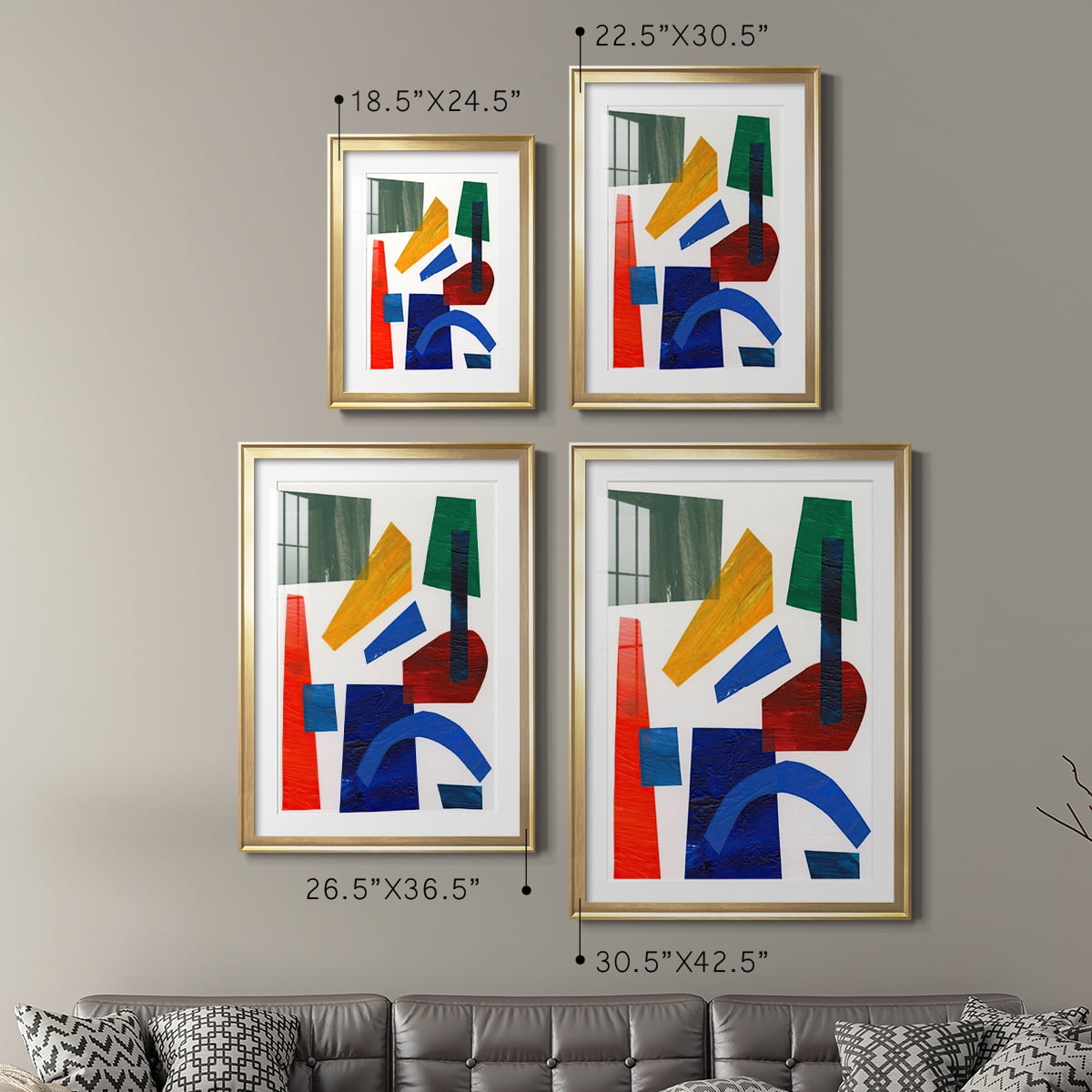 Wexford Home Colorful Shapes I Premium Framed Print, 30.5" x 42.5" - Ready to Hang, Gold (Set of 2)