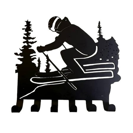 

okwish Ski Metal Wall Decor Skier Rack Metal Wall Art Skier in the Mountain Forest Wall Decor Snowsports Key Holder Hooks Organizer Rack Wall Mounted for Living room Bedroom Farmhouse