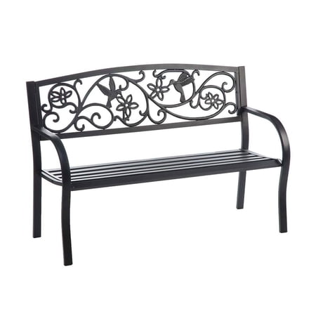 50-inch Hummingbird Black Metal Garden Bench
