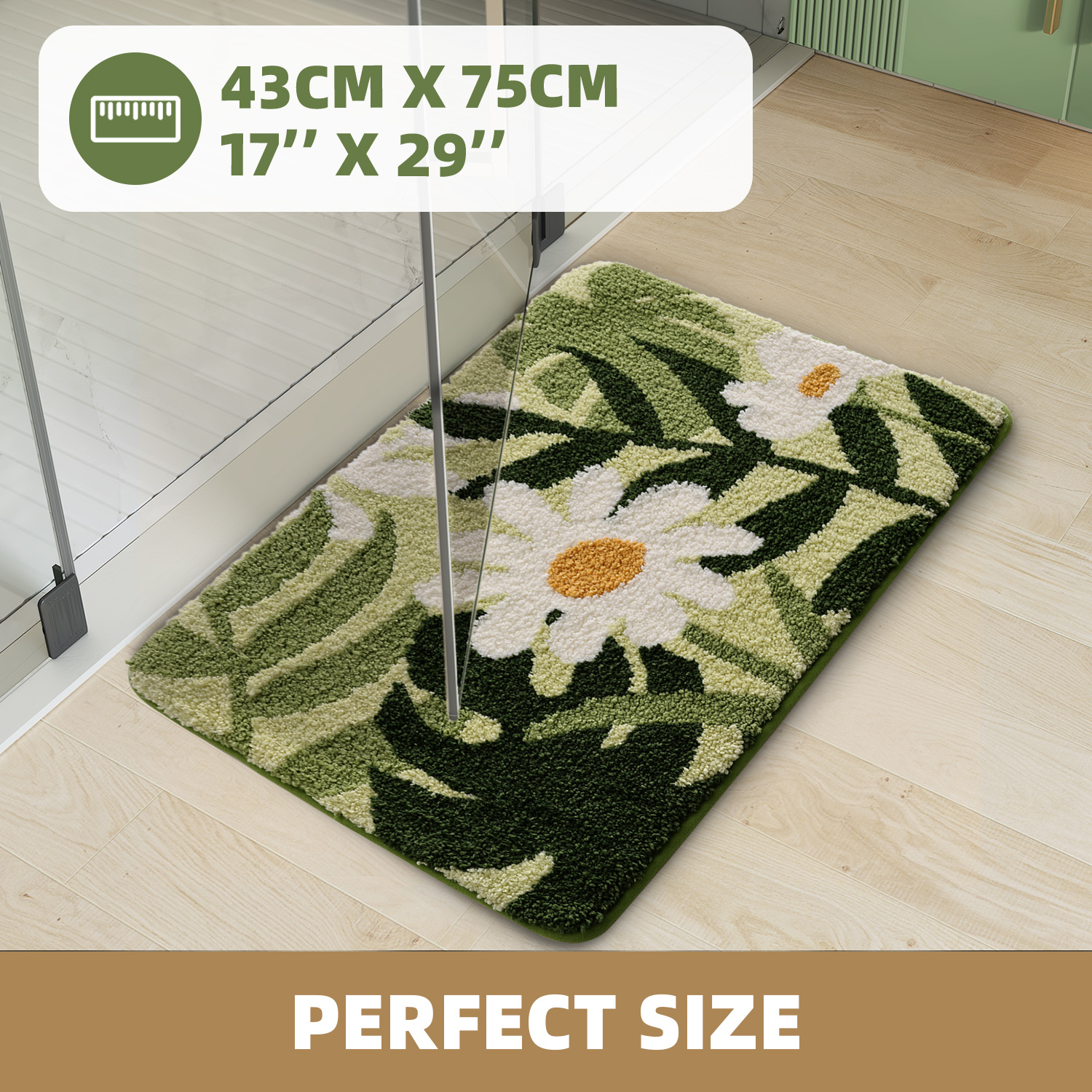 PABUBE Monstera Leaf Bathroom Rug, 17"x29", Cute Green Plush Bath Mat, Fluffy Soft & Absorbent, Non-Slip and Machine Washable Bath Rug for Bathroom Floor