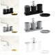 thumbnail image 1 of Set organizador de baño - bandeja de plástico de 5 piezas con vaso para cepillo de dientes, dispensador de jabón y accesorios, negro/blanco/gris, 1 of 6