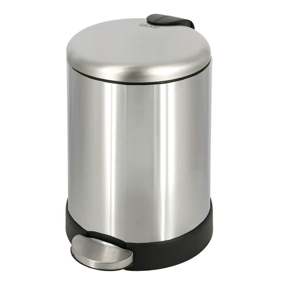 Glad Petite Poubelle, 1,2 Gallon / Bac à Ordures Rond en Acier Inoxydable avec Couvercle à Fermeture Douce et Pédale à Pied / Corbeille à Déchets en Métal avec Intérieur Amovible