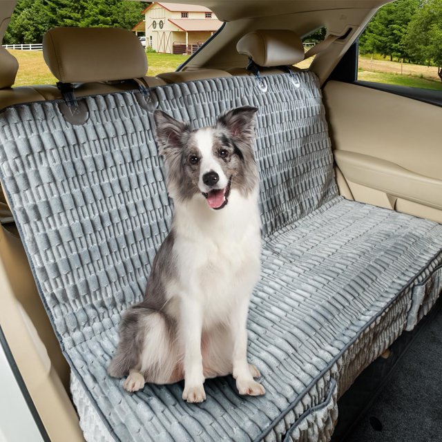 Funda de asiento de coche para perros YOVEEKLE, suave, de felpa, impermeable, gris