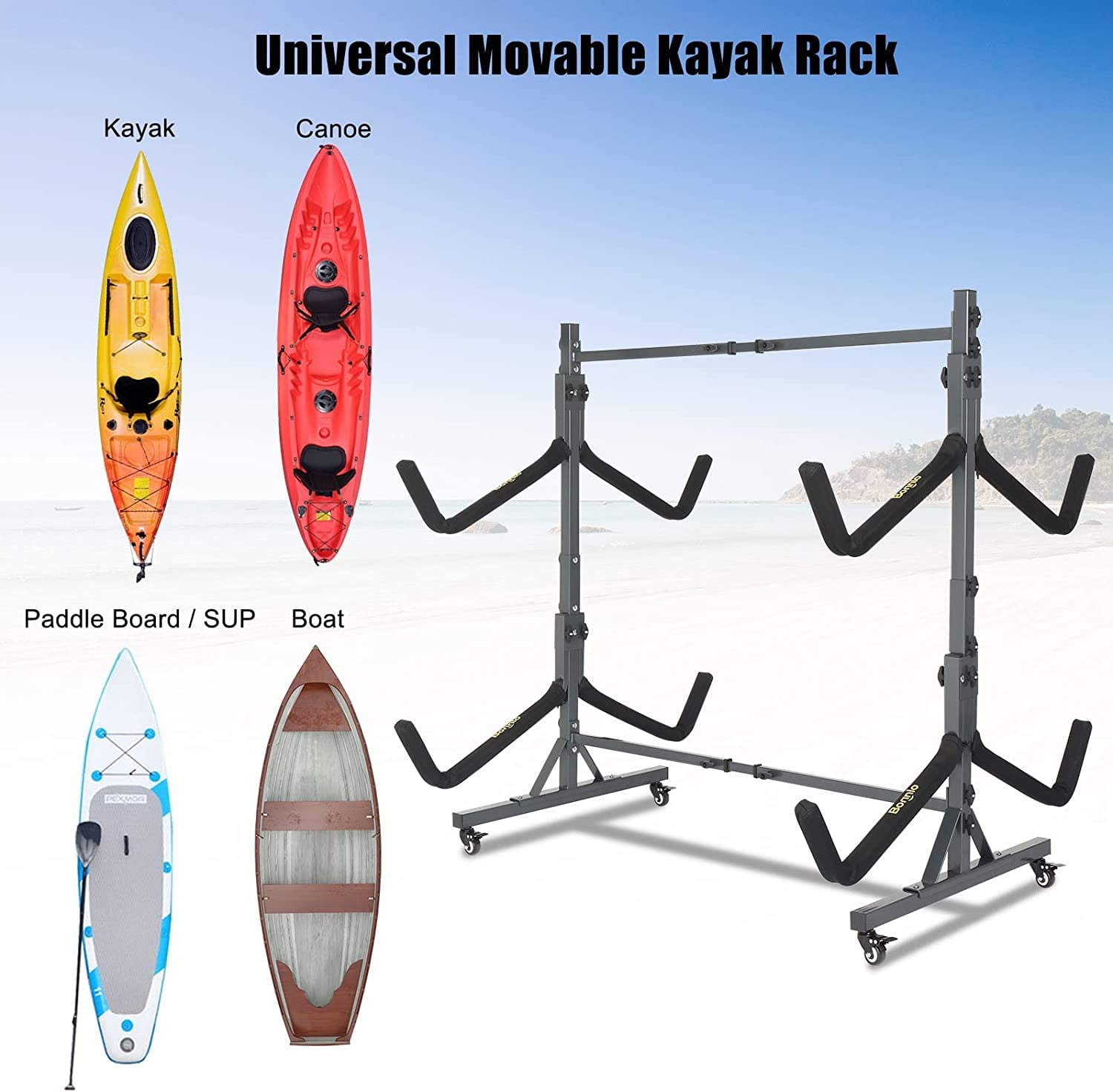 Bonnlo Freestanding Kayak Rack for 4 Kayaks