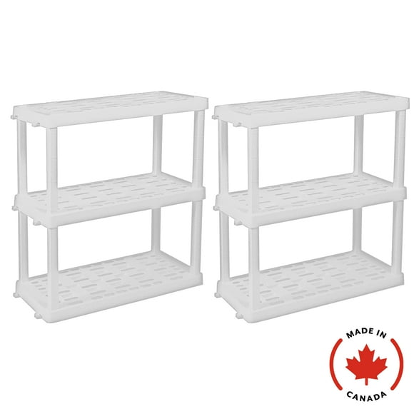 Hyper Tough Plastic Shelving Unit 3-Tier 37.80"H x 17.75"D x 36"W Pack of 2 White-450 lb Total Capacity