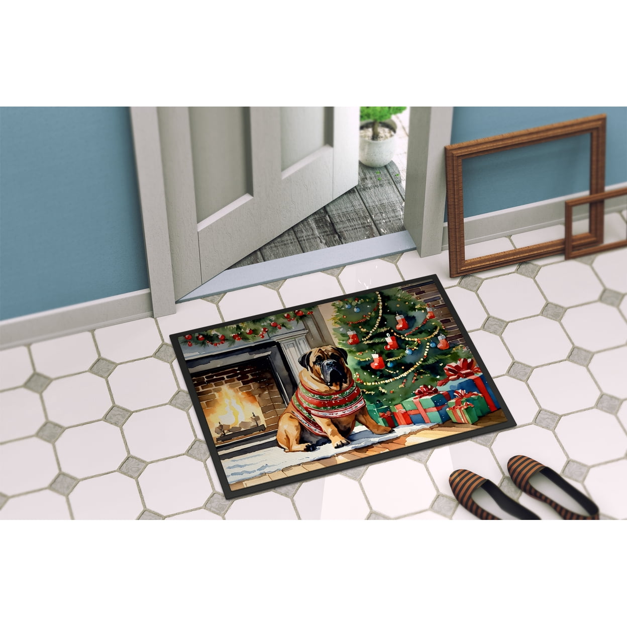Carolines Treasures DAC2624MAT 0.15 x 18 x 27 in. Bullmastiff Cozy Christmas Doormat