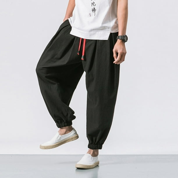 Harem Pants for Men Solid Elastic Waist Drawstring Wide Leg Pants Casual  Baggy Plus Size Stretchy Lounge Trousers