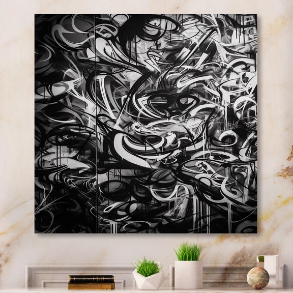 Designart "Graffiti Of Marble Black and Gold IV" Abstract Marble Metal Wall Decor