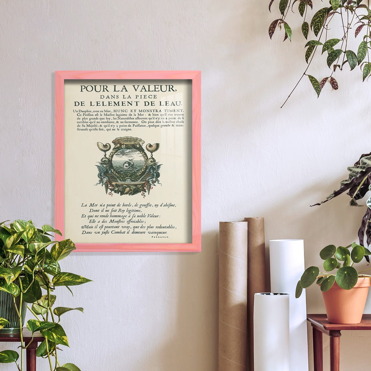 Printed Embellished Bookplate VII - Framed Print w/glass - Sunset Pink