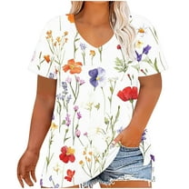 Plus Size T Shirts for Women Classic Fit Summer Tops Vintage Floral Tunic Top with Leggings Fashion Beach Vacation Outfits Ladies Oversized Tee Shirts Casual Loose Blouses