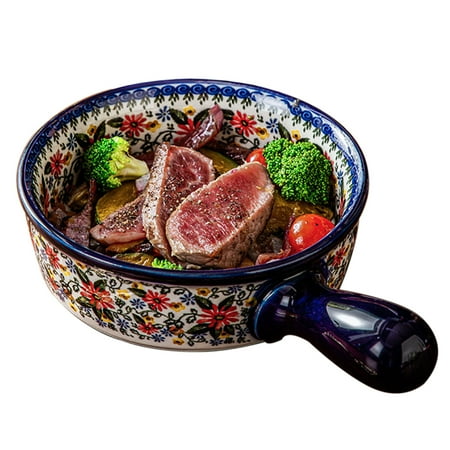 

Qeeadeea Ceramic Soup Bowl With Handle 600ml Small Baking Dish For Oven Round Ceramic Stoneware Round Casserole Dish Small Ceramic Lasagna Pan Deep-chrysanthemum