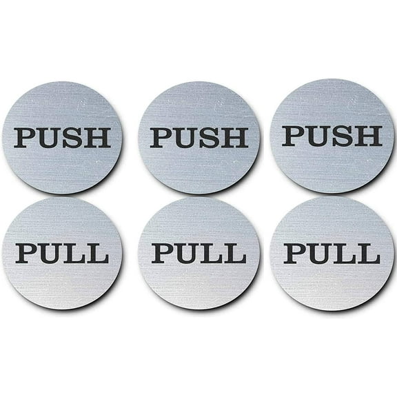King Of Wonder 2" Inch Round Push Pull Door Signs (Brushed Silver) 304 Grade Stainless Steel (Pack of 3)