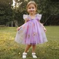 thumbnail image 2 of Yanlir Robe de Fête Sans Manches en Dentelle à Volants pour Filles, Robe d'Été Brodée avec Nœud, Tenue de Mode à Col Rond pour Événements Spéciaux (Violet, 3 Ans), 2 of 9