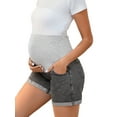 thumbnail image 4 of INSPIRE CHIC Women's Summer Lounge Workout Roll Hem with Pockets Maternity Pregnancy Denim Shorts Gray Small, 4 of 6