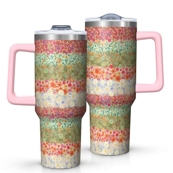OBREWU Pioneer Flower Tumbler with Handle and Lid,40oz Pioneer Flower Double Wall Vacuum Insulated Tumbler,Pioneer Flower Cups Gift for Women and Men