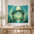 thumbnail image 5 of Moonlit Floral Arch with Hanging Lanterns and Glowing Teal Pond, Dreamy Fantasy for Garden Lovers, Mystical Wall Art, Housewarming Gift, Tapestry Wall Hanging for Bedroom and Living Room, 5 of 7