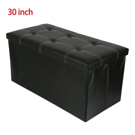 Jeobest Folding Storage Ottoman - 30 Inch Folding Storage Ottoman Double Seat Bench Foot Rest Stool Seat Black(30 x 15 x 15