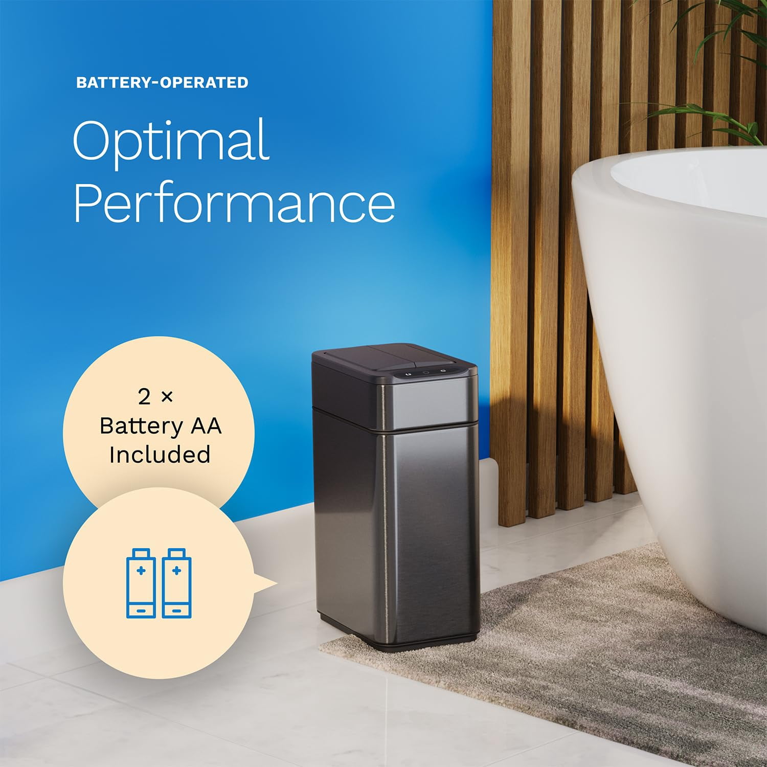 (2 pack) hOmeLabs Durable 2.4 Gallon Sensor Trash Can, Retractable Butterfly Lid, Batteries Included, Space-Efficient, Easy Clean, Battery-Powered - Dark Stainless Steel