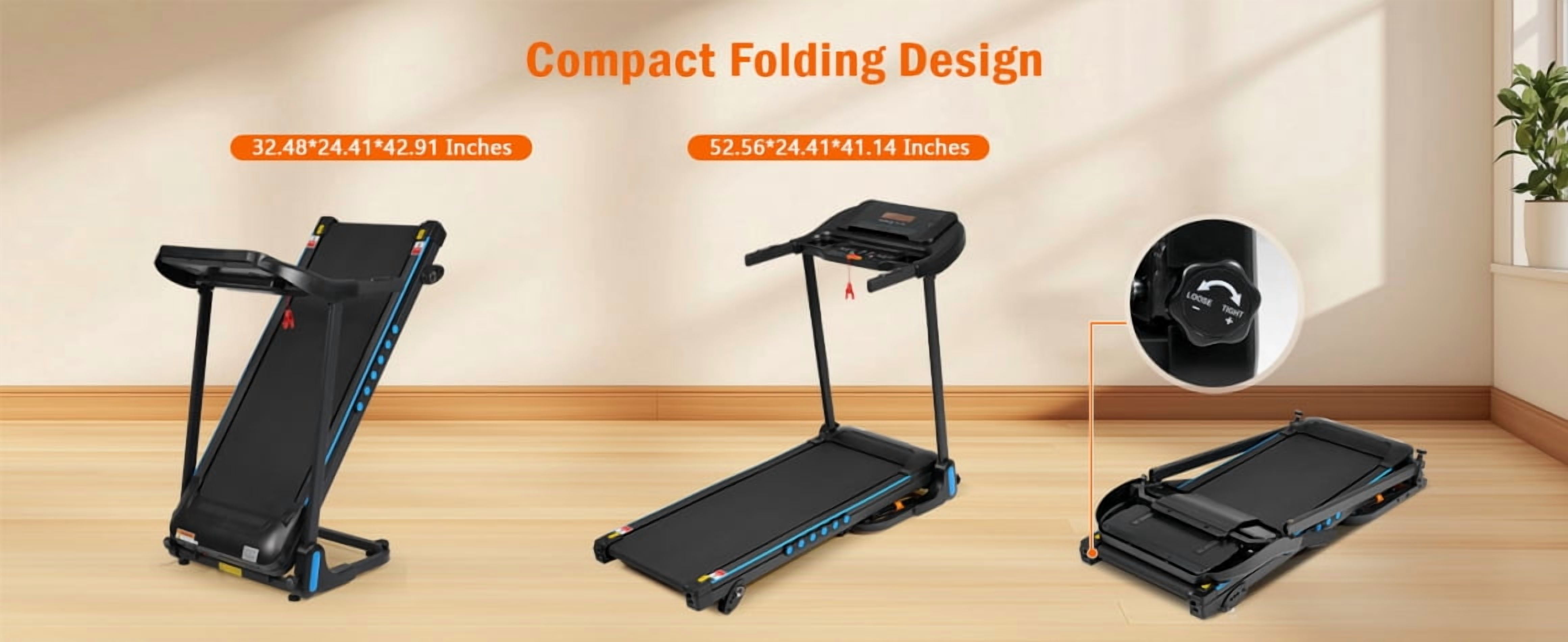 Quiet Home Incline Treadmill 3.0HP Motor 350LB Capacity 10MPH Speed 4 Adjustable Inclines Hydraulic Fold Type-C/USB Ports Bluetooth Speaker for Space-Saving Workouts