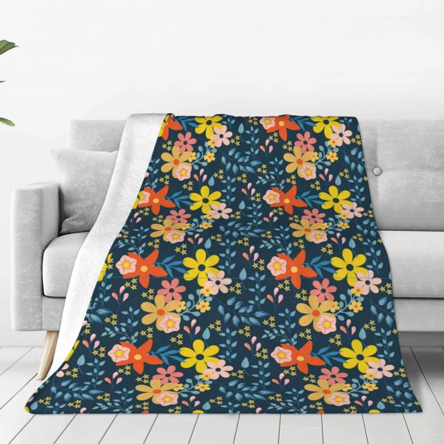Fotbe Blue Floral Manta de Franela Acolchonada con Estampado, Súper Suave y Esponjosa, Extra Grande para Sofá, Cama, Uso Todo el Año-40"x30"