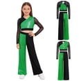 thumbnail image 5 of TiaoBug Kids Jazz Dance Outfit Sequin Mesh Long Sleeve Crop Top with Lyrical Performance Chiffon Pants Green 10, 5 of 6