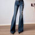 thumbnail image 2 of 2026 New American Retro Women's High Waist Floral Rose Embroidery Flared Bell Bottom Denim Jeans, 2 of 6