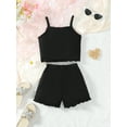 thumbnail image 4 of Mikrdoo 5T Little Girls Summer Clothes 5-6 Years Girls Straps Sleeveless Solid Color Tops Elastic Shorts 2Pcs Outfits Sizes 1Y-7Y Black, 4 of 8