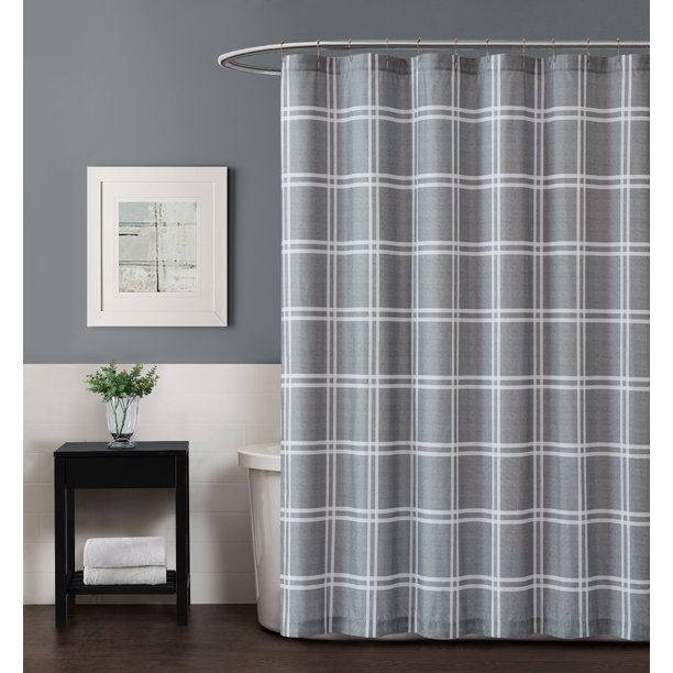 Truly Soft Leon Plaid Grey Shower Curtain