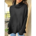 thumbnail image 4 of Women'S Turtle-Neck Oversized Sweaters Long Batwing Sleeve Spilt Hem Tunic Pullover Knit Tops Black M, 4 of 7