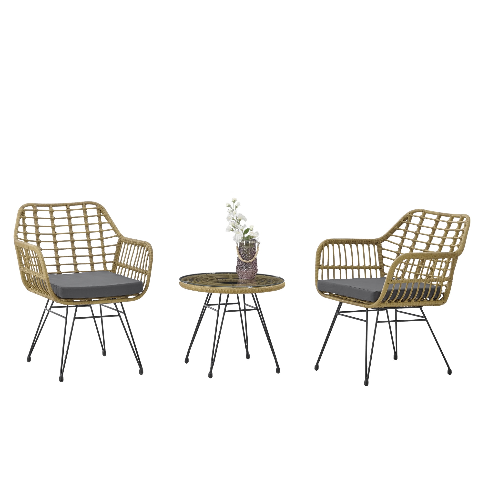 Lowestbest 3 Pieces Patio Furniture Set for Garden Balcony Backyard Poolside, Modern Outdoor Patio Rattan Conversation Sets with 2 Chairs & 1 Coffee Table, Yellow Lowestbest 3 Pieces Patio Furniture Set for Garden Balcony Backyard Poolside, Modern Outdoor Patio Rattan Conversation Sets with 2 Chairs & 1 Coffee Table, Yellow