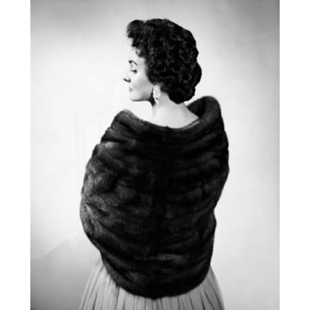 Rear view of a young woman wearing a fur shawl Canvas Art - (24 x 36)
