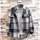 thumbnail image 1 of Blusa y camisa de manga larga con cuello vuelto para hombre, informal, de manga larga, con solapa, estampado a cuadros, botones, bolsillo falso, chaqueta, blusa de poliéster para hombre, 1 of 8