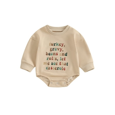 

Frobukio Newborn Baby Boys Girls Thanksgiving Romper Colorful Letter Print Long Sleeve Bodysuit Fall Clothes