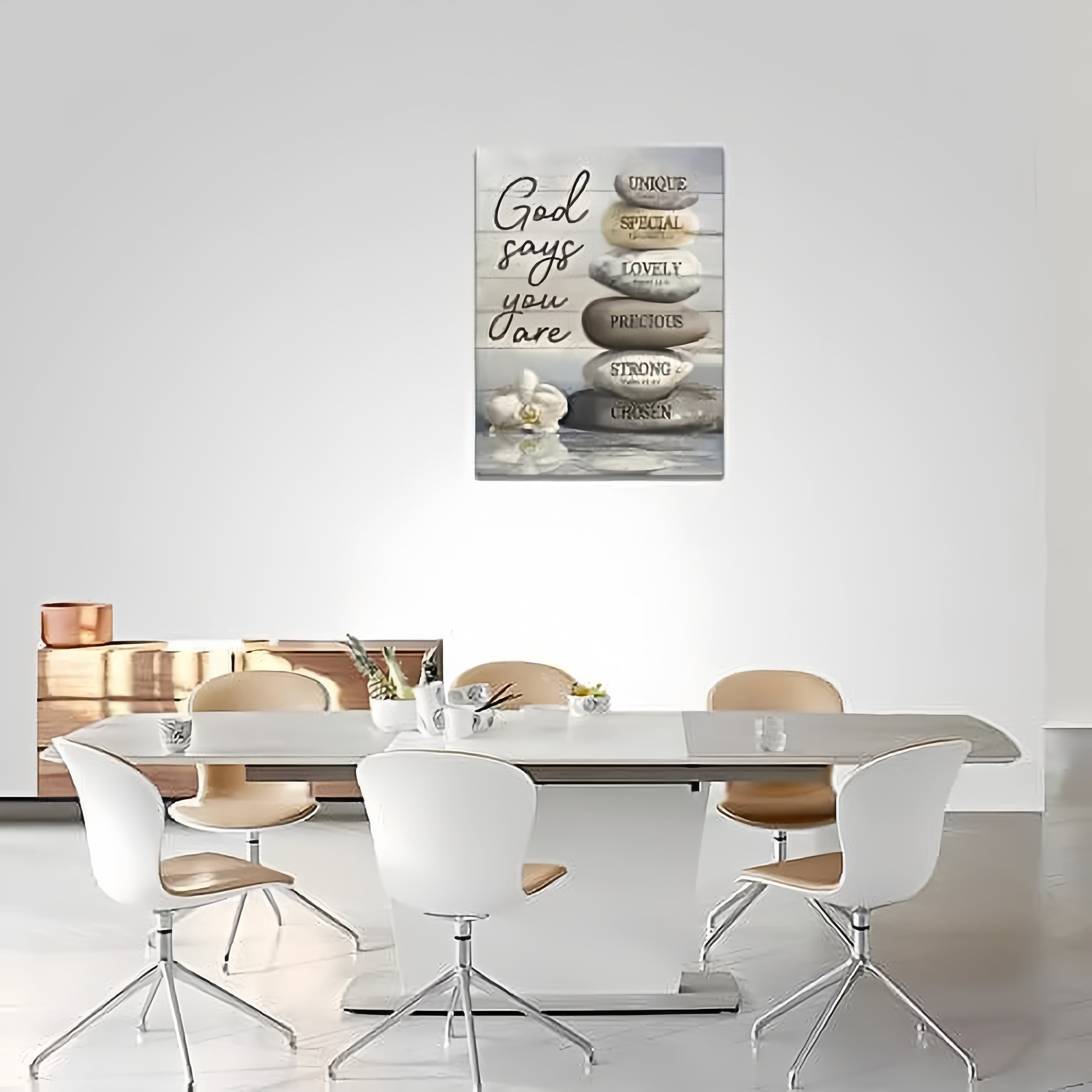 Farmhouse Christian Canvas Wall Art – God Says You Are Bible Verse Print with Zen Stacked Stones, Inspirational Scripture Framed Decor for Bathroom, Bedroom, Living Room or Office