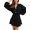 Black, variant on Women's Ruffled Notched Balloon Sleeve Mini Dress with Button Front and Sheer Details in 100% Polyester Fabric